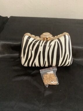 Zebra Print Clutch with Gold Accents